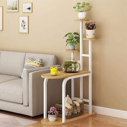 GAOXIONG Pflanzenständer mit 5 Ebenen – freistehendes Blumenregal aus Holz und Metall, Topfregal, Pflanzenhalter – Leiterregal, Sofa-Beistelltisch für Wohnzimmer, Schlafzimmer (D)