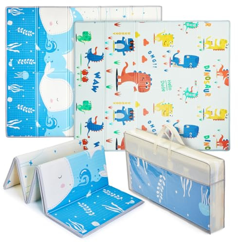Baby Play Mat, 180×150 cm, Foldable Kids Playmat, Baby Crawling Mat for Toddlers & Infants, Waterproof Reversible Foam Mat, Large Anti- Slip Playpenmat (180 * 150 cm, Dianosaur & Whale)