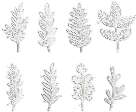 8er Set Blatt-Stanzschablonen aus Carbonstahl - Präzisions-Stanzformen für Scrapbooking, Kartenbasteln und DIY-Projekte (10x9,6cm, Silber)
