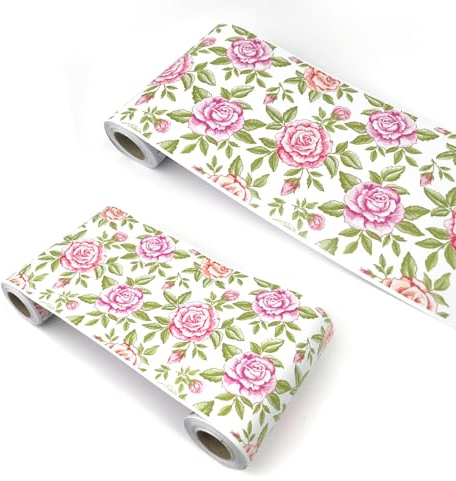 VisitRyl Tapetenbordüre Selbstklebend Rosa Rose YX209 12cm X 500cm – Einfache Montage für Wände