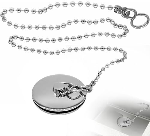 Heavy-Duty Brass Bath Plug and Chain 45mm (1.3/4 Inch) - 45cm Anti-Rust S-Hook Sink Plug with Multi-Layer Chrome Plating for Kitchen, Bath & Basins