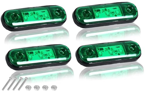 VEQENMOT Seitenmarkierungsleuchten Grün mit 3 LED, 12 V-24 V, Universale seitliche Blinker, wasserdicht IP65, Vordere und hintere Positionsleuchten für LKW, Wohnmobil, Wohnwagen (4er-Set)