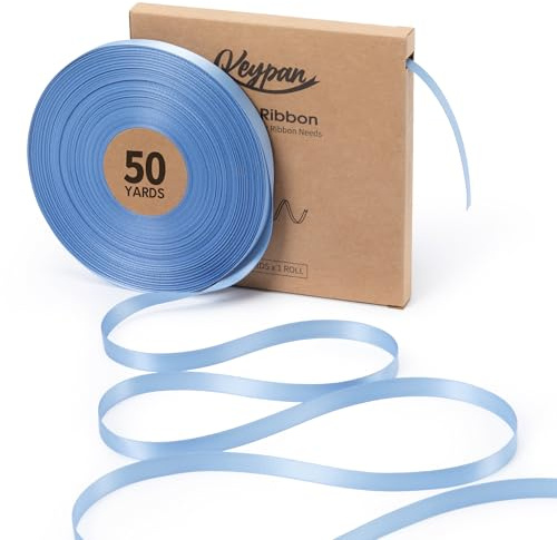 Keypan Geschenkband Blau Satinband, Schleifenband, 9mm x 45,7m | Doppelseitiges Satinband für Geschenkband Hochzeit, Blumensträuße, Schleifen, Basteln