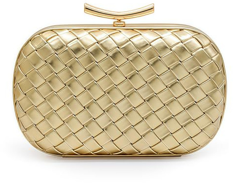 blinkgooblink Clutch gold Damen, Handgeflochtene PU Leder Abendtasche mit Abnehmbarer Kette, Elegante Handtasche für Hochzeit, Braut, Party und Abschlussball