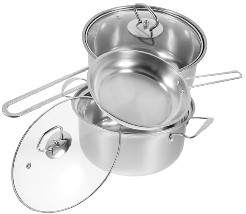 Mipcase Ensemble Batterie la Cuisine Inox 430 Acier Inoxydable 3 Pièces Marmite Casserole Poêle Cuisson Multifonctionnel Usage Quotidien la Cuisine Maison
