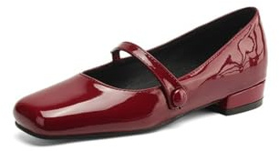 Bailarinas Mary Jane para Mujer Cuero Patentado Punta Cuadrada Tacones Bajos Gruesos Slip on Zapatos Casual Vestido Fiesta Oficina,Rojo,40 EU