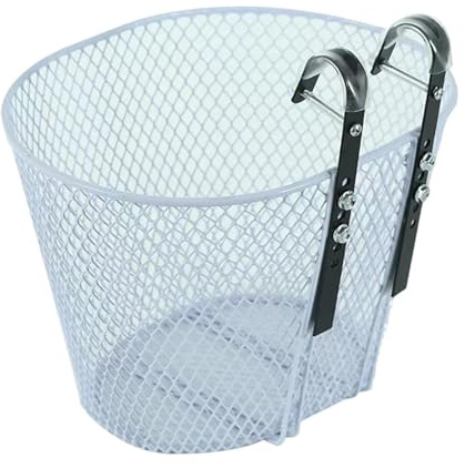 Ronyme Cesta Delantera para Bicicleta con Ganchos Ajustables, Resistente al óxido, para Manillar Delantero, Ideal para desplazamientos, Ciclismo de Verduras, Blanco