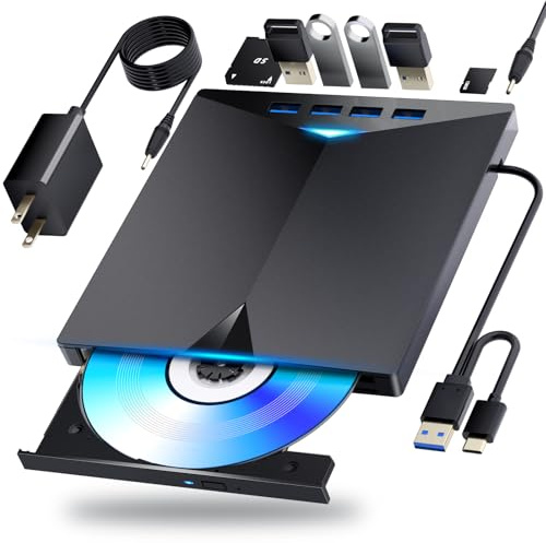 Dainty External Blu-ray Drive, Compatible with BD/DVD/CD Player/Read/Write USB 3.0 &/Type-C Windows 7-11 & Mac PC-Compatible with TF/SD/USB