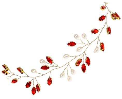 Generic Vigne de Cheveux de Mariée Rouge en Strass et Perles Bandeau Décoratif pour Femmes Accessoire Mariage Élégant pour Coiffures de Cérémonie Ornement Délicat pour Soirée et