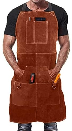 VRTYVEYBB Grembiule da saldatore in pelle da uomo, resistente, resistente al calore e alle fiamme, con 6 tasche, per saldatori, fabbri, produttori di coltelli