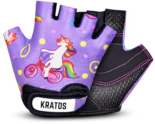 Kratos Anti Slip Kids Bike Gloves For Kids Boys & Girls Best Toddler Bike Gloves Ages 2-8 Fingerless Cycling Gloves For Youth Sports Like Mtb, Bmx Dirt Biking