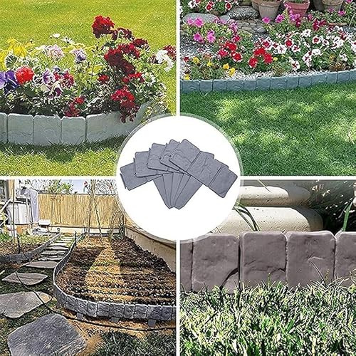 Tnfeeon Bordure de Pelouse en Plastique, Bordure de Clôture de Jardin, Effet Pierre, pour Parterres de Fleurs avec Panneaux Décoratifs, Facile à Installer, Aucun Outil Nécessaire (20PCS)