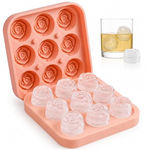 Bellanova 3D Rosen Eiswürfelform Silikon mit Deckel (Rose) | Große, Langsam Schmelzende Eiswürfel für Whisky, Cocktails, Kaffee und Kalte Getränke