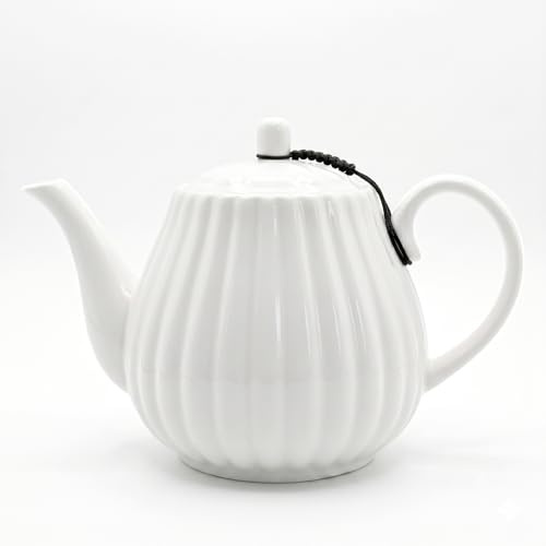 Jomop 1100ml White Stoneware Teapot – Classic British Design for Afternoon Tea & Family Gatherings, Premium Ceramic with Excellent Heat Retention, Serves 5-6 Cups, Dishwasher Safe