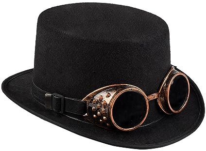 Boland 54500 - Hut Steamgoggles, Zylinder, abnehmbare Schweißer-Brille, Steampunk, Neuzeit, Erfinder, Kostüm, Karneval, Halloween, Mottoparty