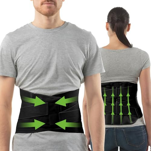 Rückenstützgürtel & Rückenbandage Damen & Herren | Lendenwirbelstütze | Rückengurt Rückenschmerzen | Orthopädischer Stützgürtel Rücken | Stützgürtel Lendenwirbelsäule | Größe 4 Schwarz