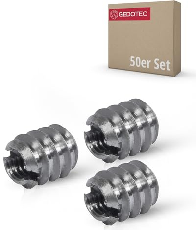 Gedotec Einschraubmutter M8 mit Innengewinde | 50 Stück - Gewindeeinsatz mit Schraubschlitz | M8 x 18 mm | Hülsenmutter Stahl verzinkt massiv | Länge: 18 mm | Gewindehülse für Holz - Einschraubmuffen