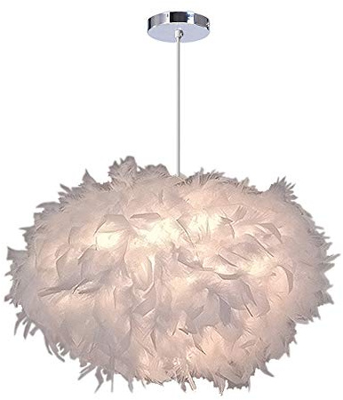 iDEGU Hängande lampa Ø 45 cm, oval ljuskrona, fjäder, vit hängande lampa för sovrum