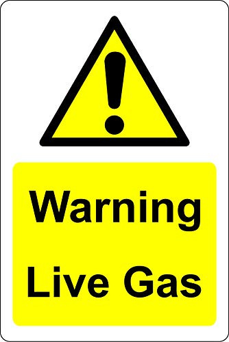 Warning live gas Safety sign - 1.2mm Rigid plastic 300mm x 200mm