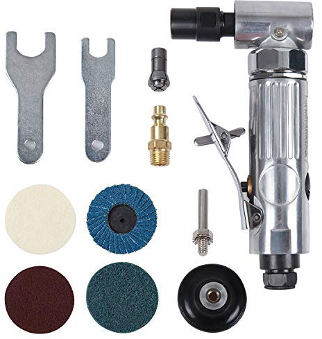 1/4 inch Angle Air Die Grinder,20000 RPM, 90 Degree Angled,with 4 pcs 2 Roll Lock Sanding Discs, Polished Color Pneumatic Angle Die Grinder