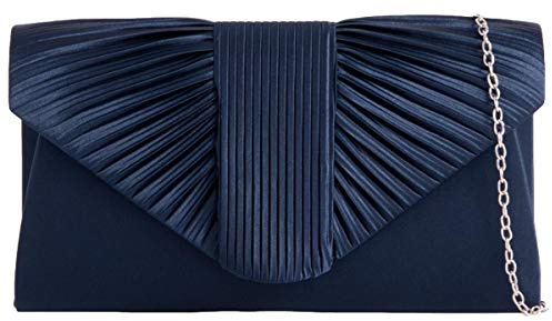 Purple Possum® Satin-Umschlag-Clutch, Abendtasche, Damen, plissiert, vorne gefaltet, Abschlussball, Hochzeit (Marineblau), Marineblau, Marineblau, Blau, Dunkelblau