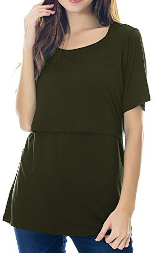 Smallshow Top per Allattamento a Maniche Corta da Donna Camicia Allattamento al Seno Army Green Small
