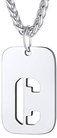 Bandmax Buchstabe Dog Tag C + Weizenkette 55+5cm Kette hohl Initiale Halskette Edelstahl Damen Herren Militärische Erkennungsmarke Modeschmuck Accessoire