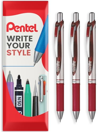 Pentel EnerGel XM BL77 Druck-Gelschreiber, 0,7 mm, 54% recycelt, Burgunderrot, 3 Stück