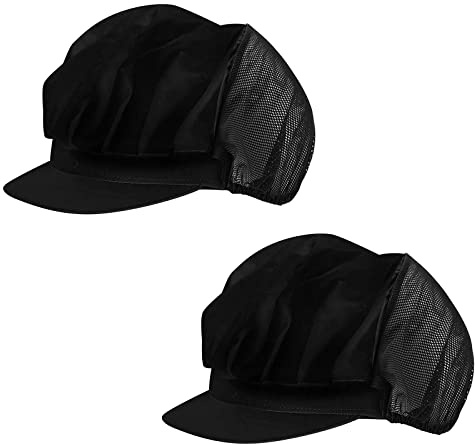 SUSSURRO SUSSURRO Kochmütze, schwarz, verstellbar, mit Krempe, halbes Netzgewebe, für Catering, atmungsaktive Unisex-Haarabdeckung, kühlende Mütze für Küche, Restaurant, Kochen, 2 Stück