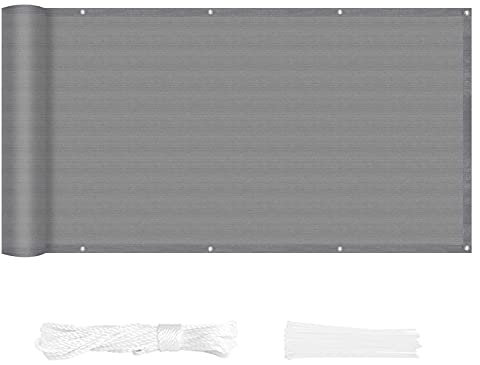 ERPENG Balkonverkleidung 0.8x8m UV-Schutz 100% Polyester Tennisblende mit Kabelbindern,HDPE-Kunststoff für Balkon, Gartenanlagen, Camping und Freizeit, Grau
