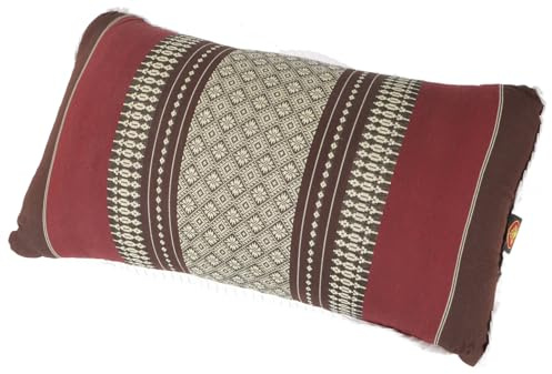 GURU SHOP Coussin décoratif, coussin de méditation, coussin de nuque, coussin thaïlandais, kapok, marron/bordeaux, 28 x 44 x 15 cm