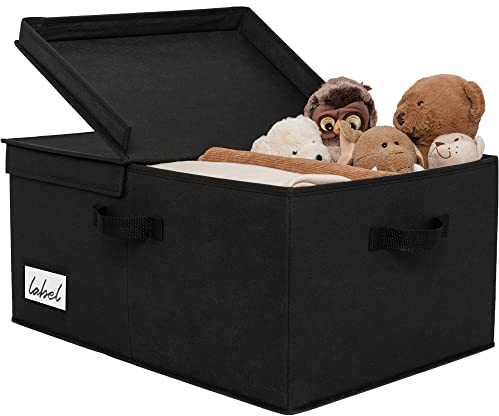 GRANNY SAYS Large Storage Box with Lid, Fabric Bin for Shelves, Top of Wardrobe Storage Basket, Foldable Container with Lid for Organising Clothes, Bedroom Organiser Box, Extra Large, Black