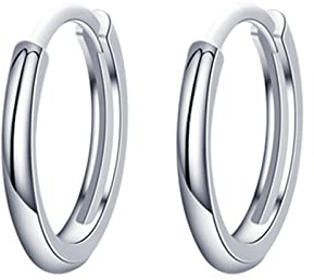 Pendientes de aro de plata de ley S925 para mujer niña hombre 12mm pequeños ligeros hipoalergénico-H'HELEN (12mm, Plata)