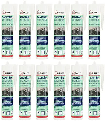 12x dubaust SAS24 Sanitärsilikon elastisch dauernassbeständig schimmelresistent Bad Küche Dusche Feuchträume 310ml Kartusche (beige)
