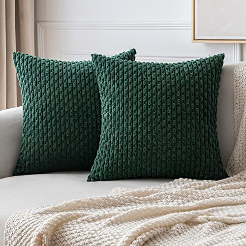 MIULEE 2er Set Kissenbezug 40×40cm Kordsamt Ananas-Ähren Dunkelgrün | Moderne Struktur Weich Dekorativ Vielseitig Pflegeleicht Langlebig Für Sofa Bett Wohnzimmer Schlafzimmer Und Gästezimmer