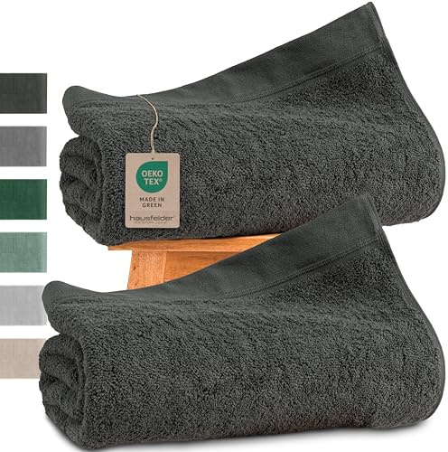 Hausfelder Saunahandtuch 200x80cm 2er Set - Premium Frottier Saunatuch und Handtuch groß 100% Baumwolle 500g/m², Anthrazit-Grau, Oeko-TEX Zertifiziert (2 Saunatücher 80x200cm, Anthrazit)