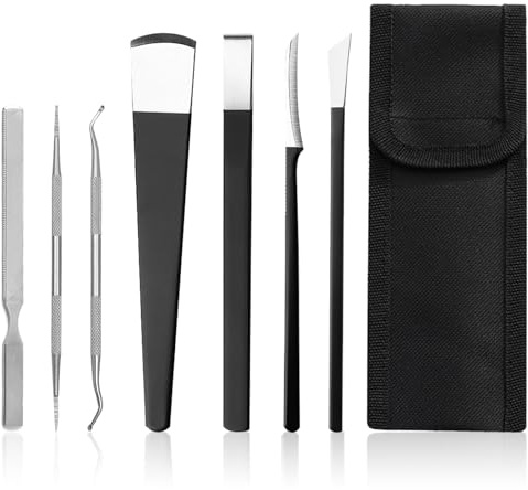 SPOKKI 7Pcs Kits de Couteaux de Pédicure Professionnels, Set de Pédicure Haut Manganèse Acier, Lime à Ongles Incarnés, Grattoir de Pédicure, Outil de Nettoyage des Pieds, Avec Sac de Rangement