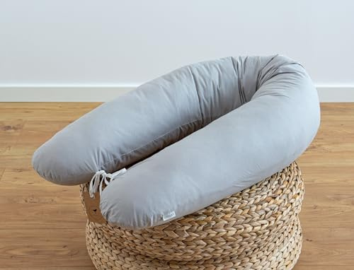 LOOLAY Schwangerschaftskissen - Stillkissen 170 cm - Seitenschläferkissen 100% Baumwolle - mit Abnehmbarem Bezug - Ergonomisches Schwanger Kissen für Schlafen (Grau)