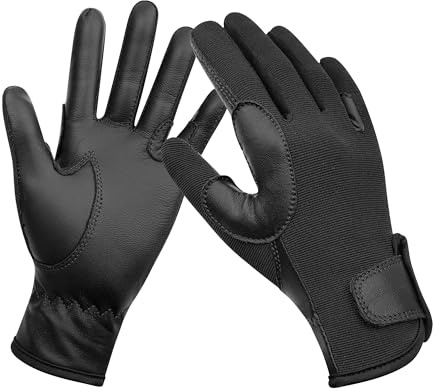 ChinFun Kids Leather Insulated Horse Riding Gloves Breathable Children Equestrian Gloves Anti-Slipping Horseback Mitts Black M