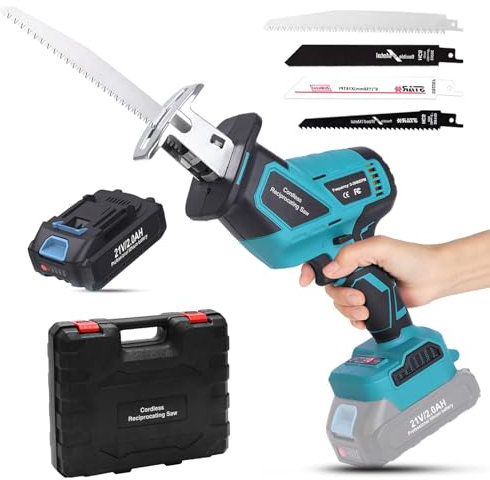 Yofuly Scie Sabre Sans Fil pour MMaki-ta 18V 21V Battery, Scie Egoîne Electrique avec 2.0Ah Batterie et Chargeur, Vitesse Variable Scies Alternatives Sans Fil pour le Bois/Métal, 4 × Lames de Scie