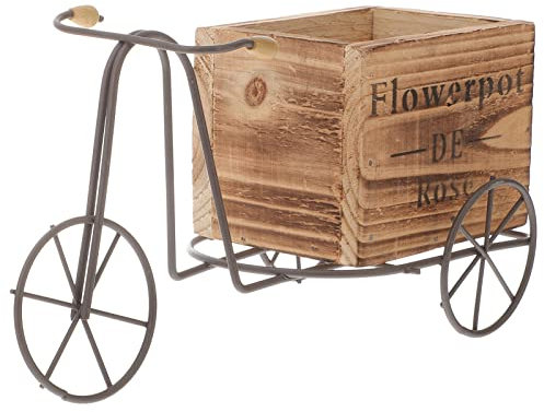Toddmomy Sturdy Wooden Bicycle Planter Flower Box Ornament Tricycle Craft Pot for Office Table Desk Home Decoration Small Size Random Style