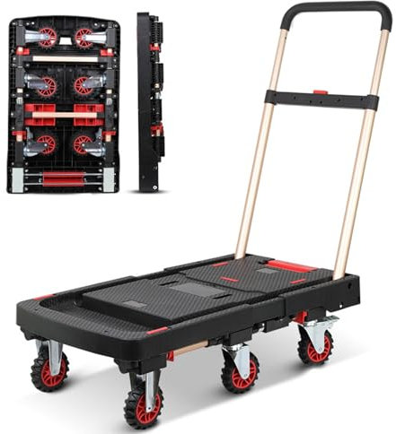 Zusammenklappbarer Transportwagen, Plattformwagen, Transportwagen, Aufbewahrungswagen, zusammenklappbar, zusammenklappbarer Wagen mit 6 Rädern, Tragkraft: 180 kg: Baumarkt A