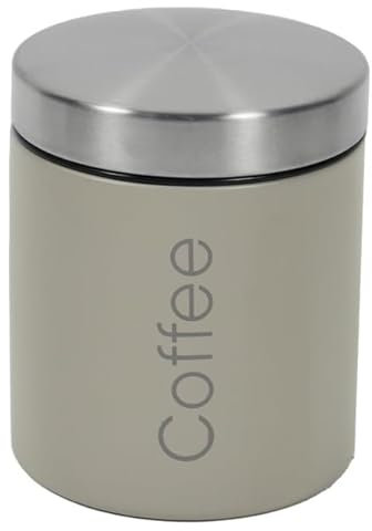Kasaviva JOLLY BARATTOLO,Corpo in Metallo e Coperchio in Acciaio Inox, Giara per Zucchero, Sale, Caffè d10 cm x h12 cm (Caffè, Tortora)