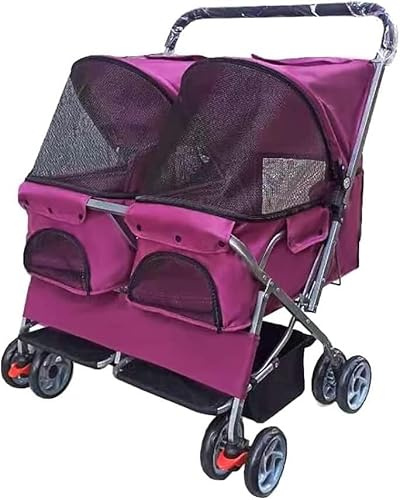 Haustier-Katzen-Kinderwagen, Doppelsitz, Hundewagen für mittelgroße und kleine Hunde, Hundebuggy für 2 Hunde, Doppel-Kinderwagen, Haustier-Kinderwagen, einfach zu falten und platzsparend (Farbe: