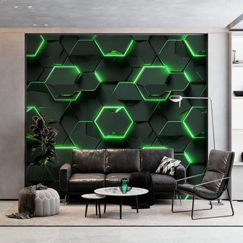 Papier Peint Intissé Géométrie en Nid d'Abeille d'Art 400 x 280 cm (L x H), Papier Peint Panoramique Vert, Mural Photo Mural Poster pour Salon Chambre de Enfants Décor Fond TV