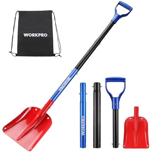 WORKPRO Pala da neve telescopica 66,5-120cm, Pala per la neve portatile staccabile in alluminio con borsa di stoccaggio, Per rimuovere la neve da vialetti, marciapiedi e cortili