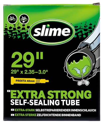 Slime 30101 Chambre à air de vélo avec joint d'étanchéité anti-crevaison Slime auto-scellant, prévient et réparation, valve Presta, 29 x 6 - 7,6 cm
