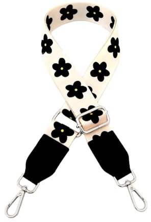Blausky Verstellbarer Schultergurt,Breite Umhängetaschen Strap,Blumen Taschengurte,Boho Damen Taschengurt,Taschenriemen,für Schultertasche Tragetaschen und Handtaschen,3.8cm,SchwarzB Silberschnalle
