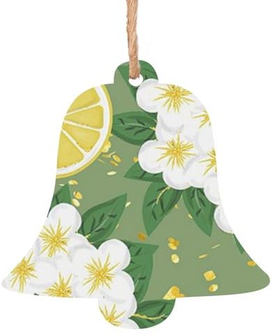 Luckily&Day Adornos de madera con estampado de limón fresco para puerta, decoración colgante de árbol de Navidad, 4 piezas