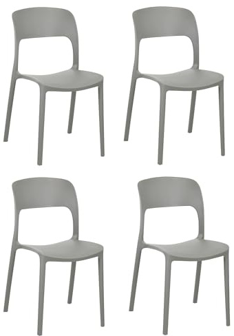 eacommerce Set 4 Sedie in polipropilene impilabili da giardino bar ristoranti Patio da esterno e interno Design Giardino e Cucina (Set 4 Sedie, Grigio Chiaro)